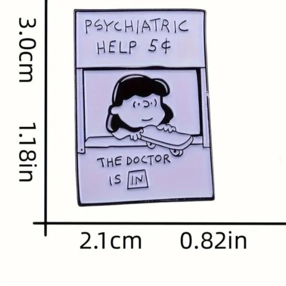 Psychiatric Help 5¢ Lucy Enamel Pin - Peanuts Inspired - Picture 2 of 3